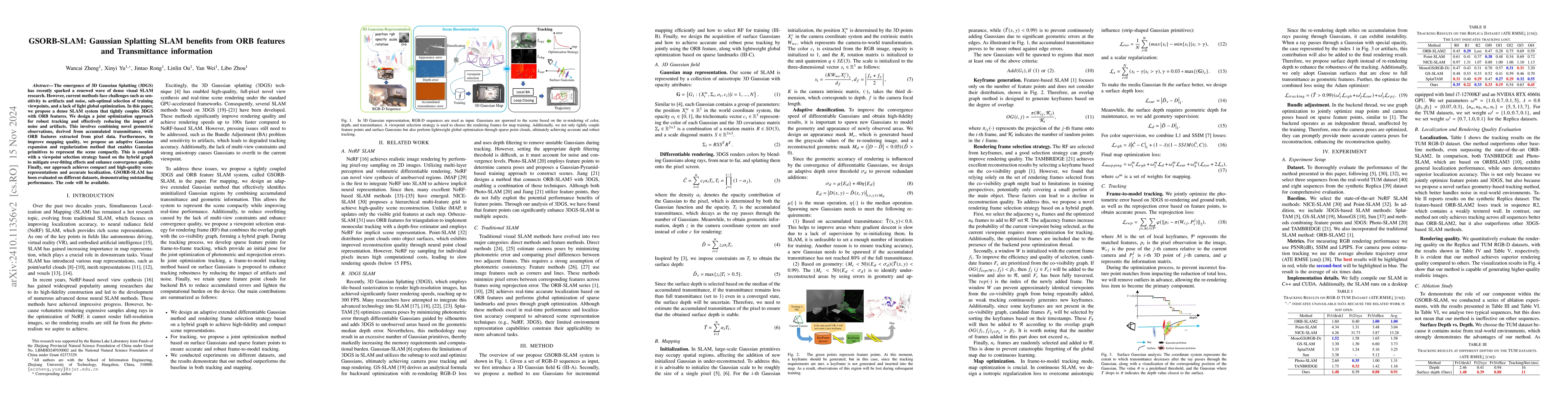 Thumbnail for GSORB-SLAM: Gaussian Splatting SLAM benefits from ORB features and
  Transmittance information