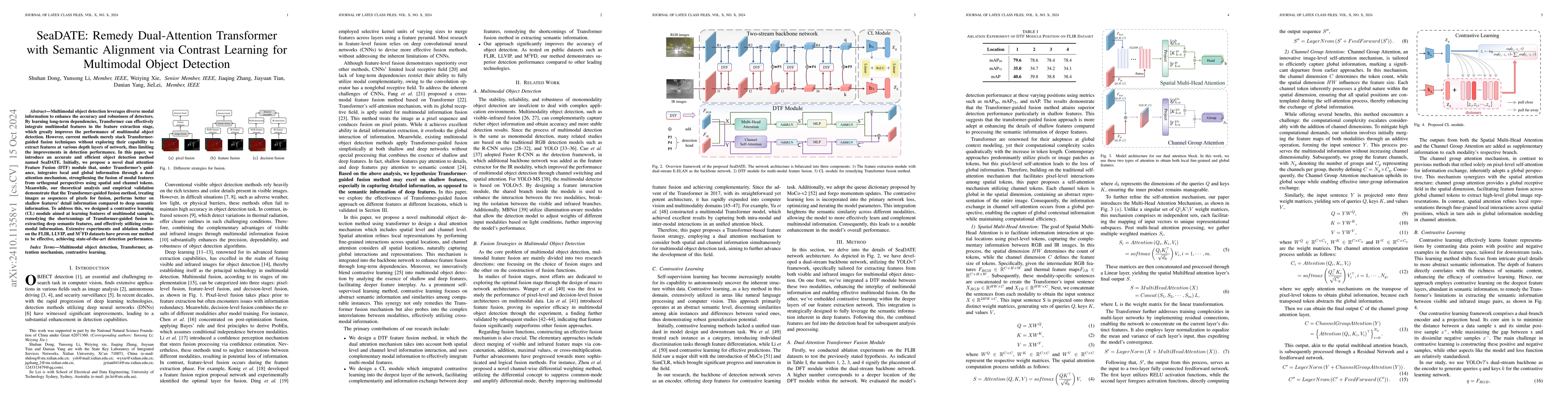 Thumbnail for SeaDATE: Remedy Dual-Attention Transformer with Semantic Alignment via
  Contrast Learning for Multimodal Object Detection
