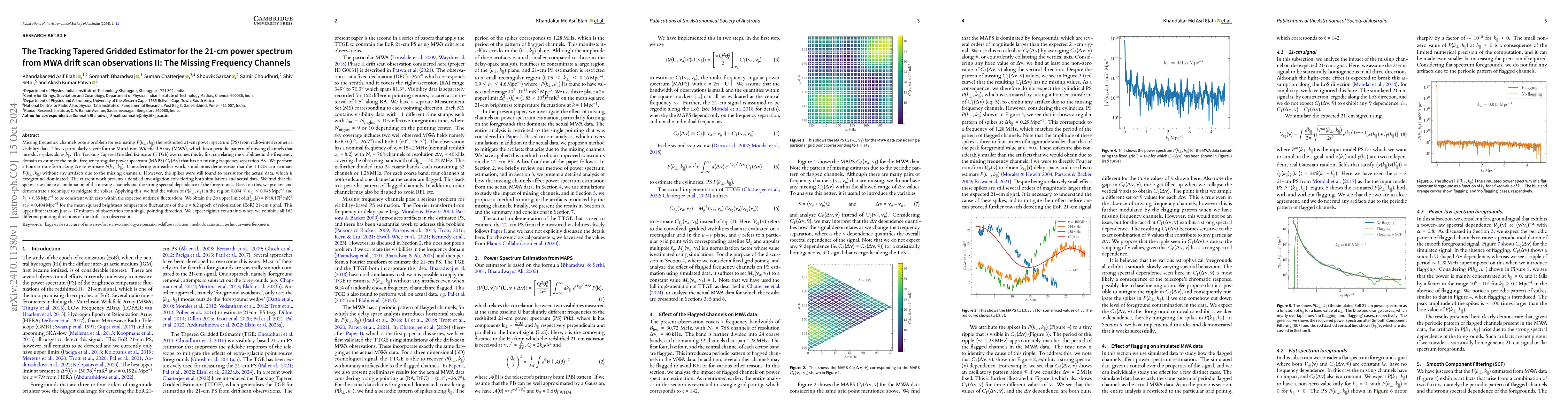 Thumbnail for The Tracking Tapered Gridded Estimator for the 21-cm power spectrum from
  MWA drift scan observations II: The Missing Frequency Channels