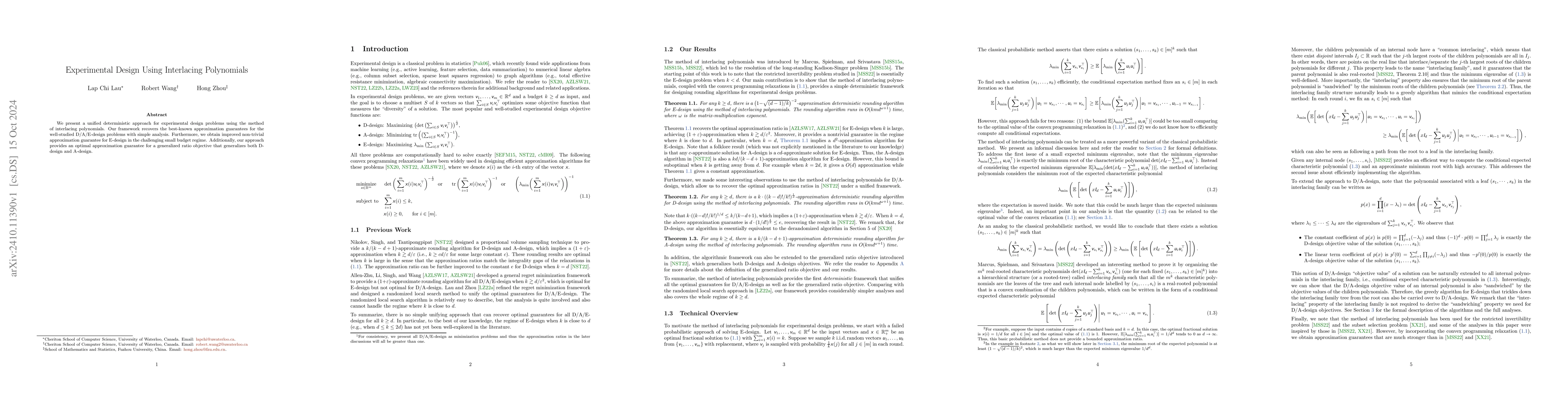 Thumbnail for Experimental Design Using Interlacing Polynomials