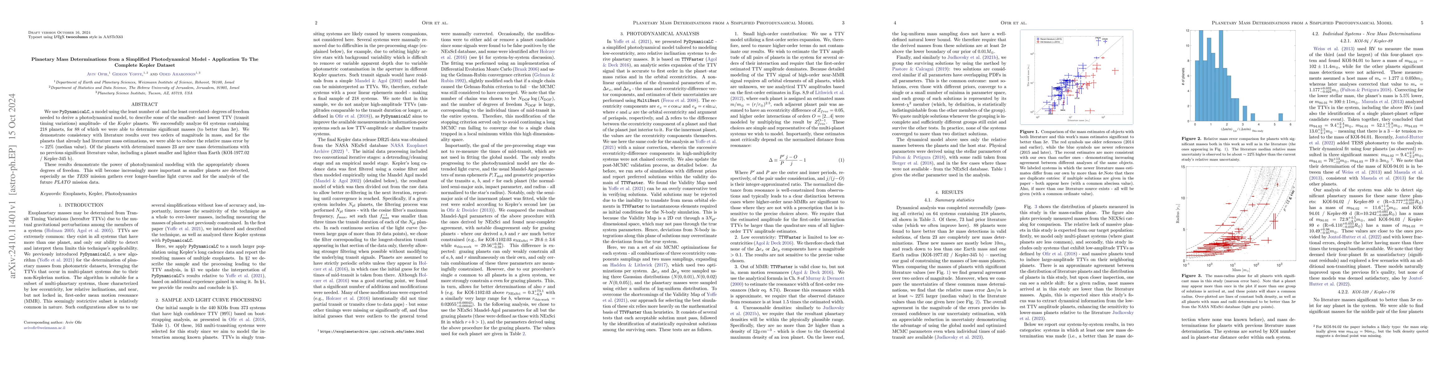 Thumbnail for Planetary Mass Determinations from a Simplified Photodynamical Model --
  Application To The Complete Kepler Dataset