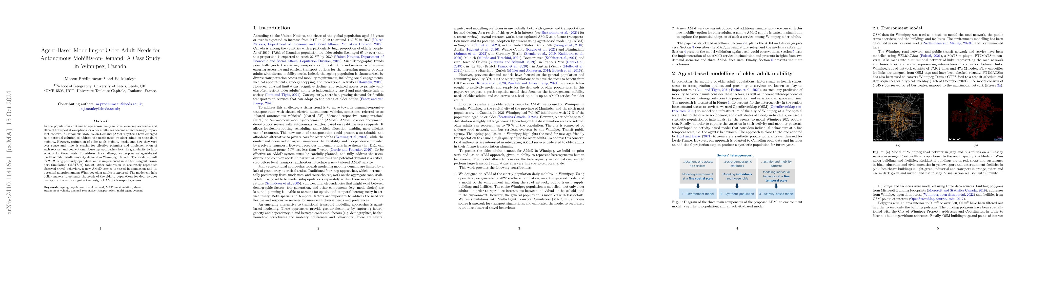 Thumbnail for Agent-Based Modelling of Older Adult Needs for Autonomous
  Mobility-on-Demand: A Case Study in Winnipeg, Canada
