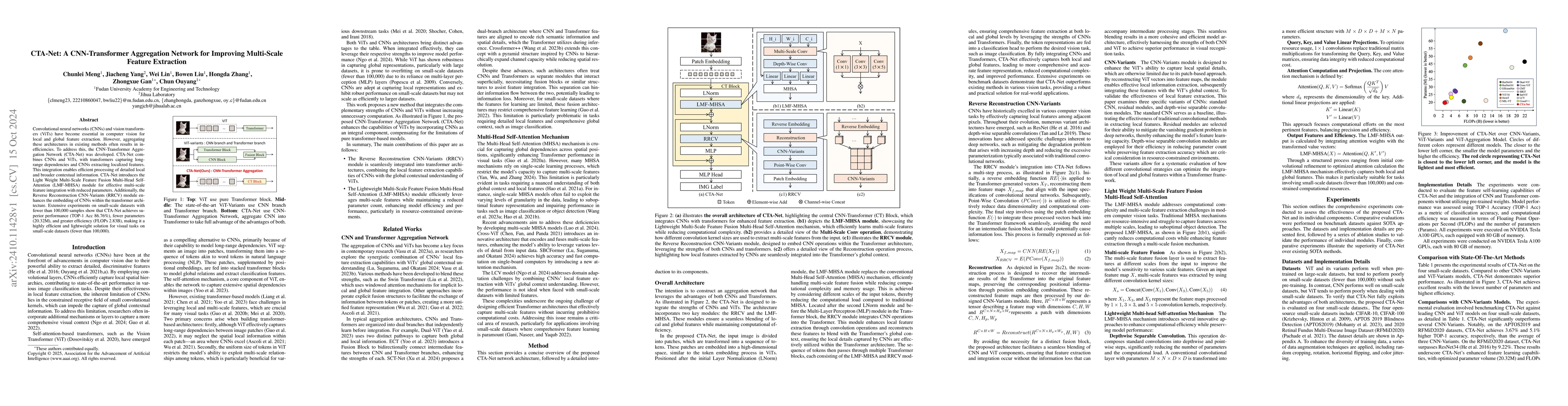 Thumbnail for CTA-Net: A CNN-Transformer Aggregation Network for Improving Multi-Scale
  Feature Extraction