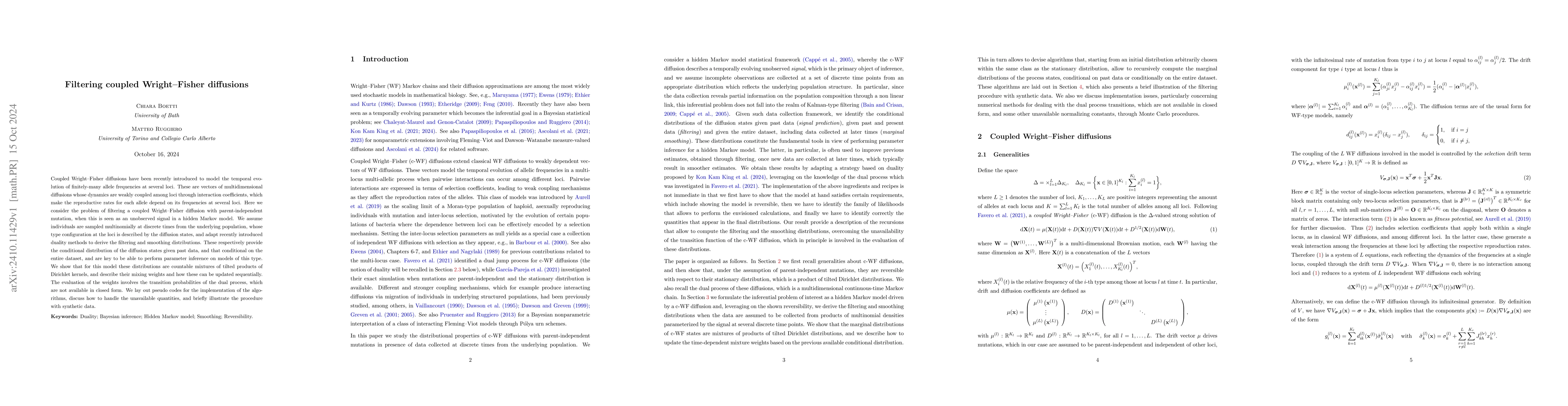 Thumbnail for Filtering coupled Wright-Fisher diffusions