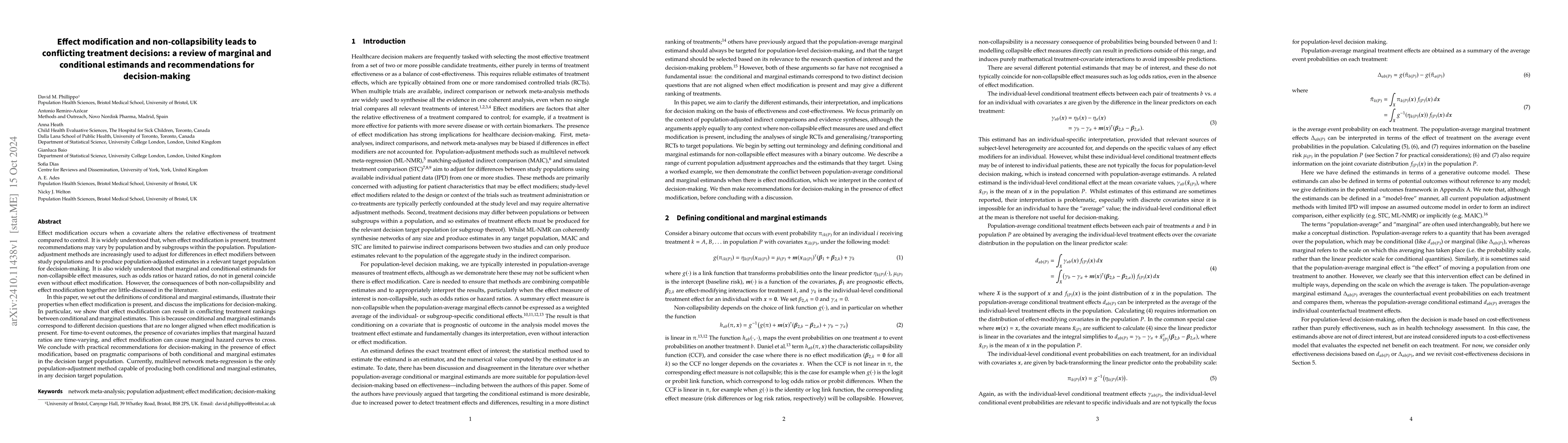 Thumbnail for Effect modification and non-collapsibility leads to conflicting
  treatment decisions: a review of marginal and conditional estimands and
  recommendations for decision-making