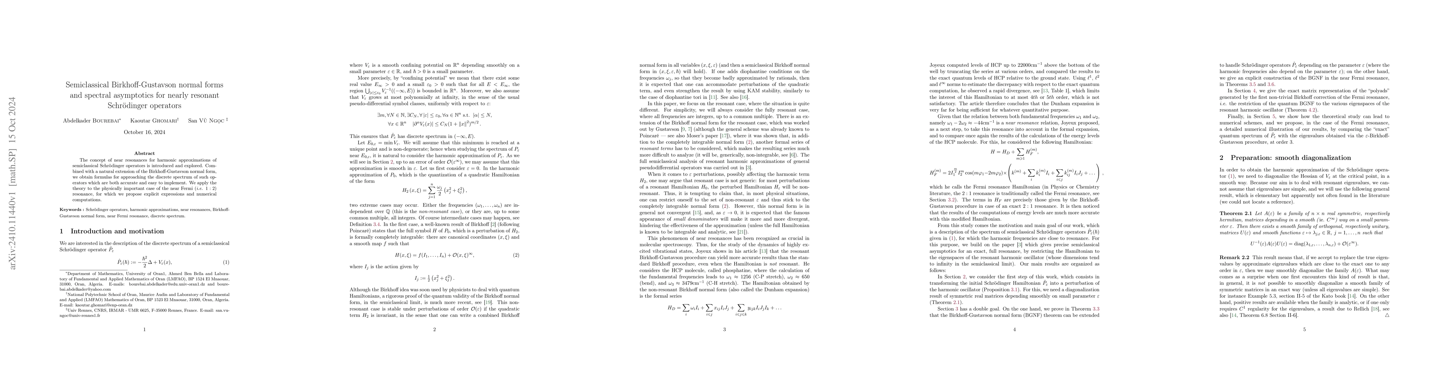Thumbnail for Semiclassical Birkhoff-Gustavson normal forms and spectral asymptotics
  for nearly resonant Schrödinger operators