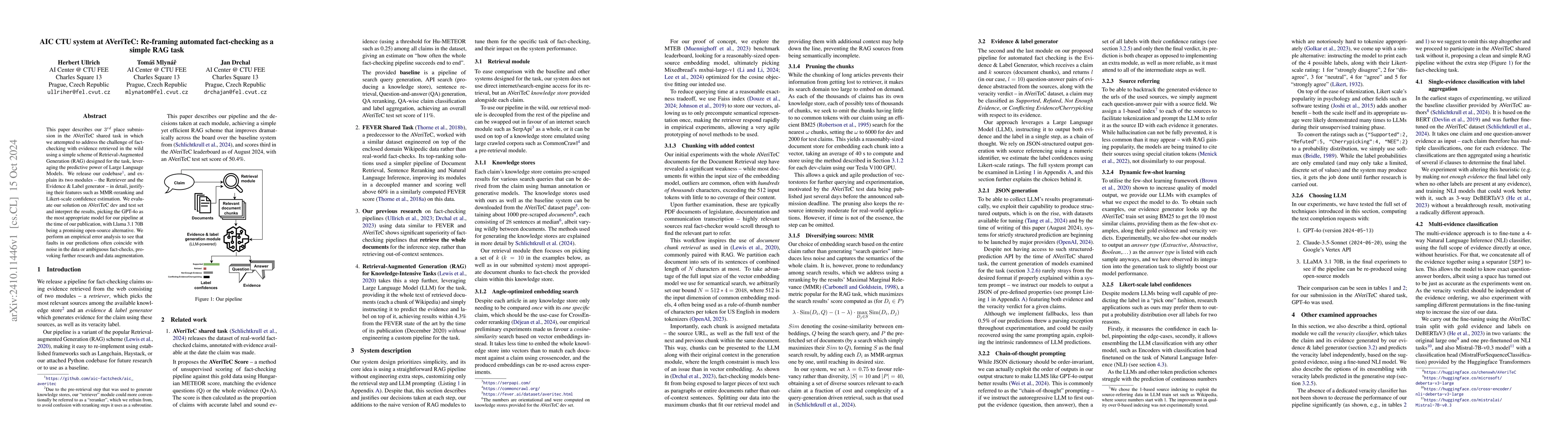 Thumbnail for AIC CTU system at AVeriTeC: Re-framing automated fact-checking as a
  simple RAG task