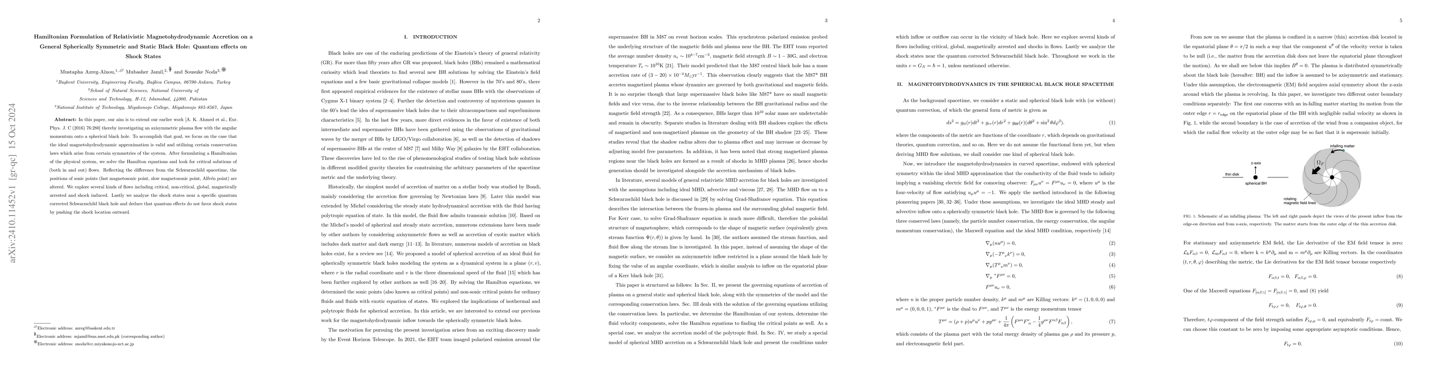 Thumbnail for Hamiltonian Formulation of Relativistic Magnetohydrodynamic Accretion on
  a General Spherically Symmetric and Static Black Hole: Quantum effects on
  Shock States