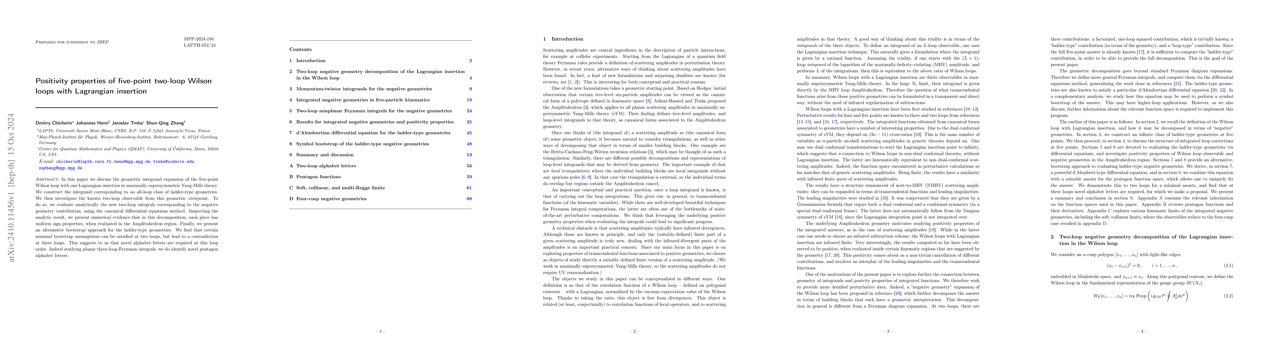 Thumbnail for Positivity properties of five-point two-loop Wilson loops with
  Lagrangian insertion