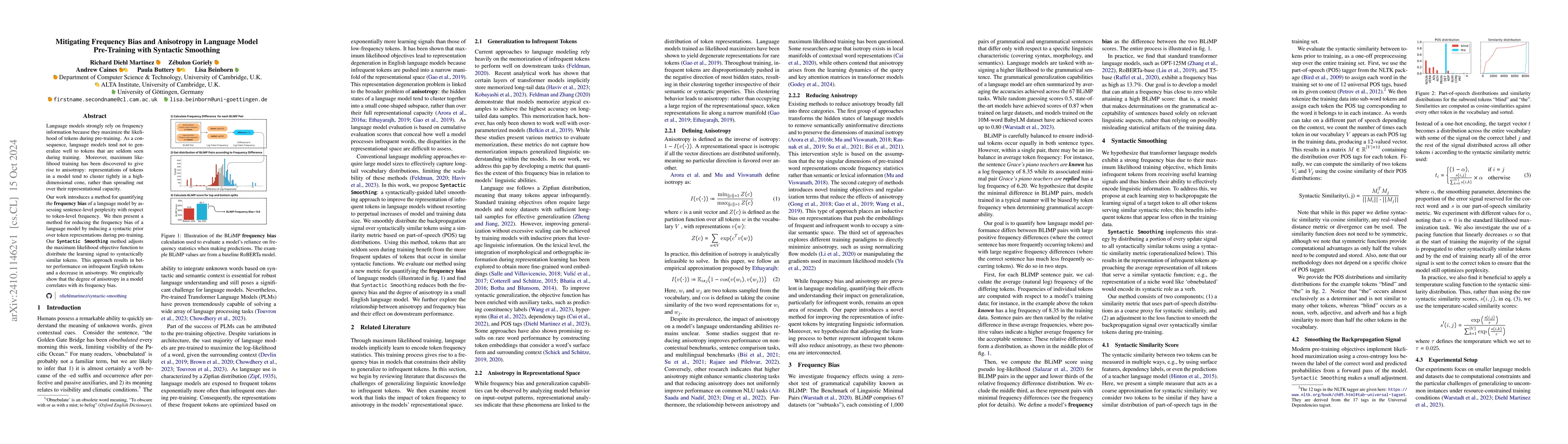 Thumbnail for Mitigating Frequency Bias and Anisotropy in Language Model Pre-Training
  with Syntactic Smoothing