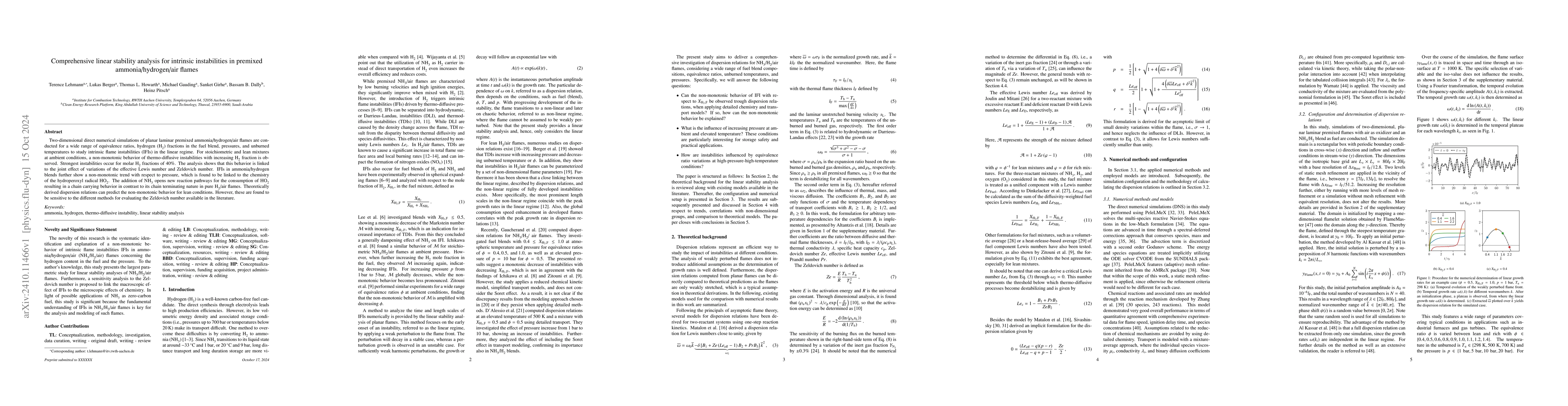 Thumbnail for Comprehensive linear stability analysis for intrinsic instabilities in
  premixed ammonia/hydrogen/air flames