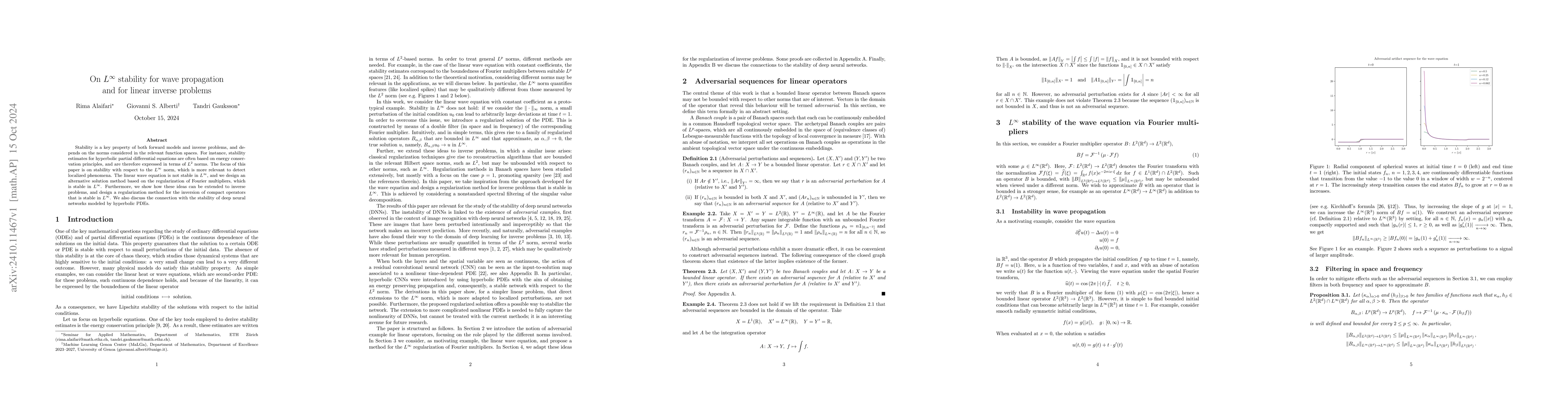 Thumbnail for On $L^\infty$ stability for wave propagation and for linear inverse
  problems