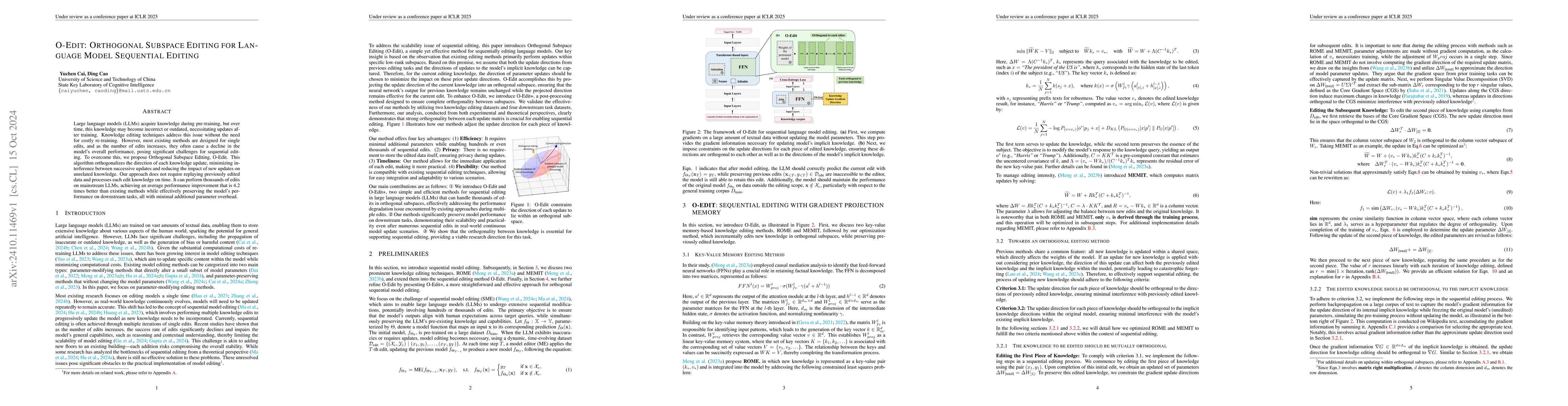 Thumbnail for O-Edit: Orthogonal Subspace Editing for Language Model Sequential
  Editing