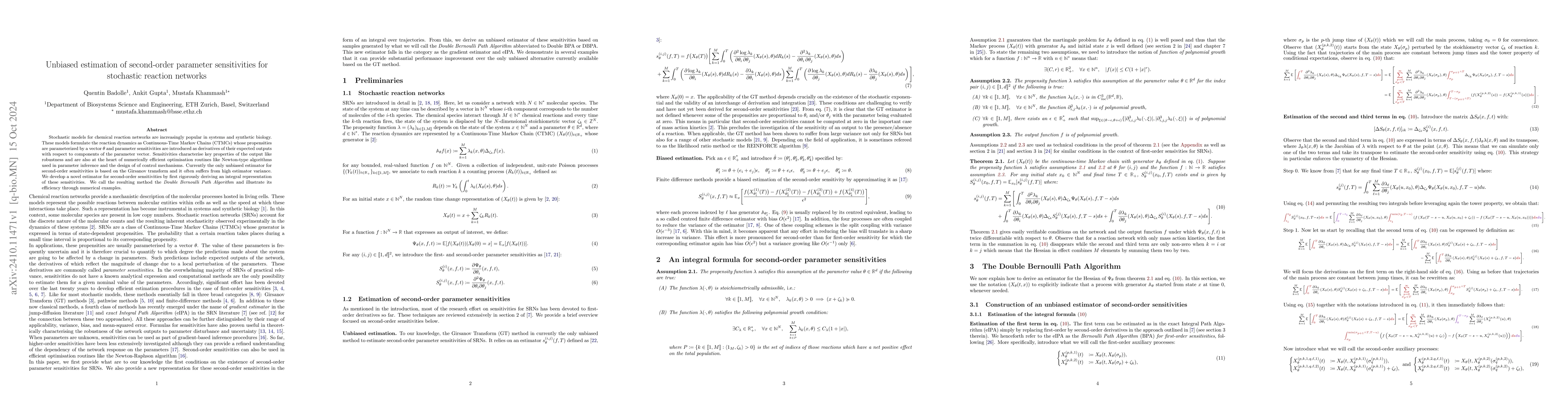 Thumbnail for Unbiased estimation of second-order parameter sensitivities for
  stochastic reaction networks