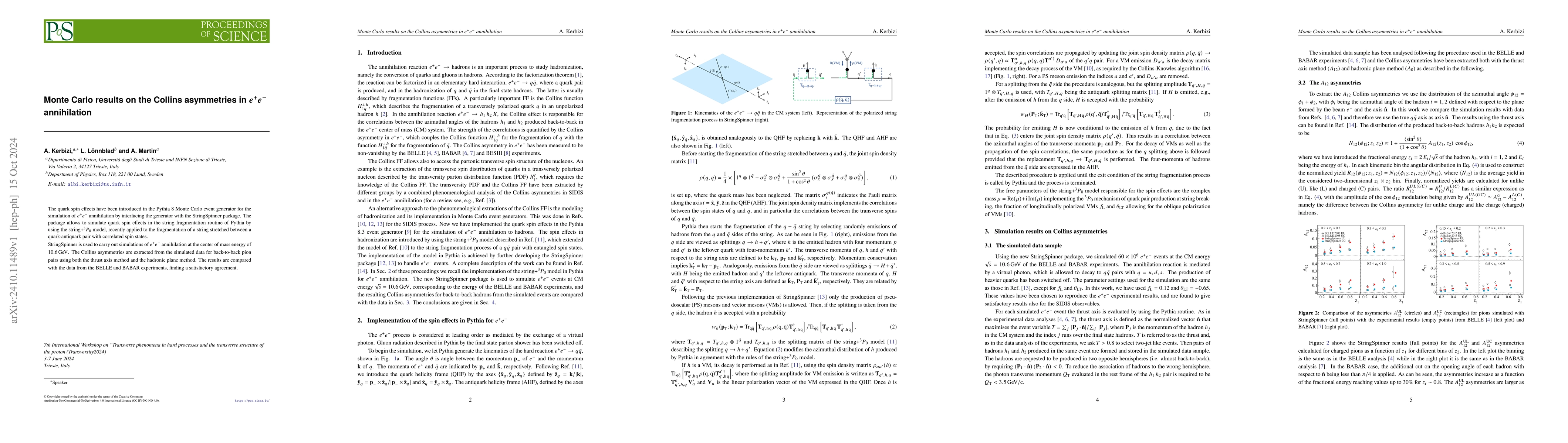Thumbnail for Monte Carlo results on the Collins asymmetries in $e^+e^-$ annihilation