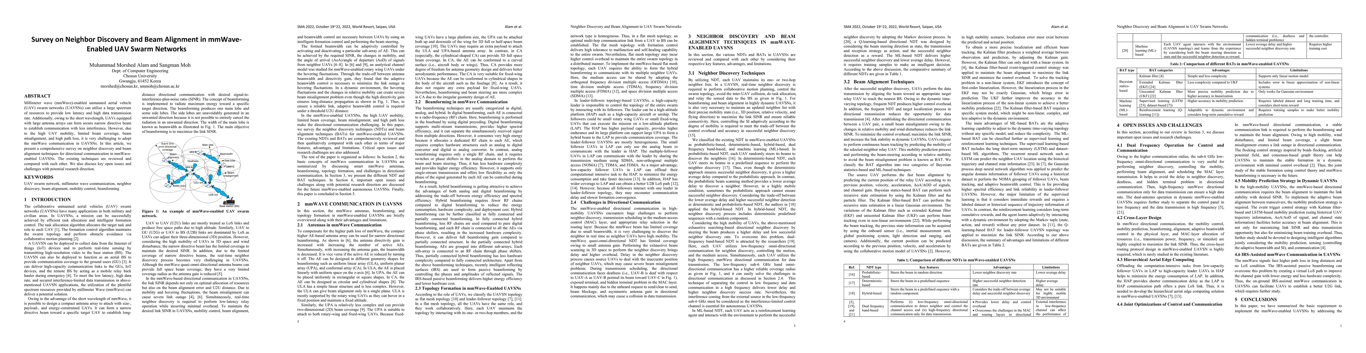 Thumbnail for Survey on Neighbor Discovery and Beam Alignment in mmWave-Enabled UAV
  Swarm Networks