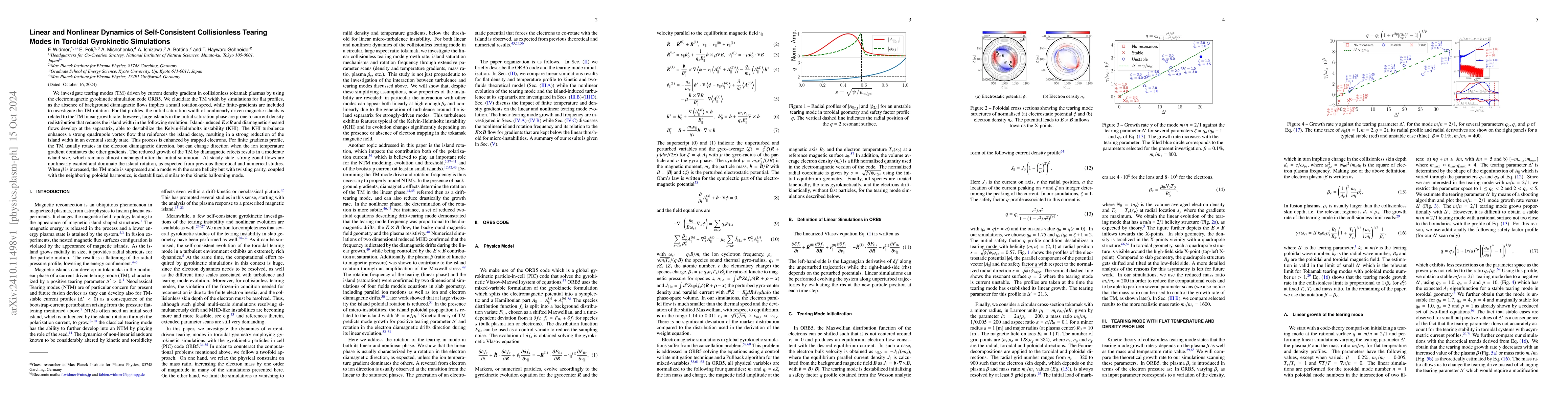 Thumbnail for Linear and Nonlinear Dynamics of Self-Consistent Collisionless Tearing
  Modes in Toroidal Gyrokinetic Simulations