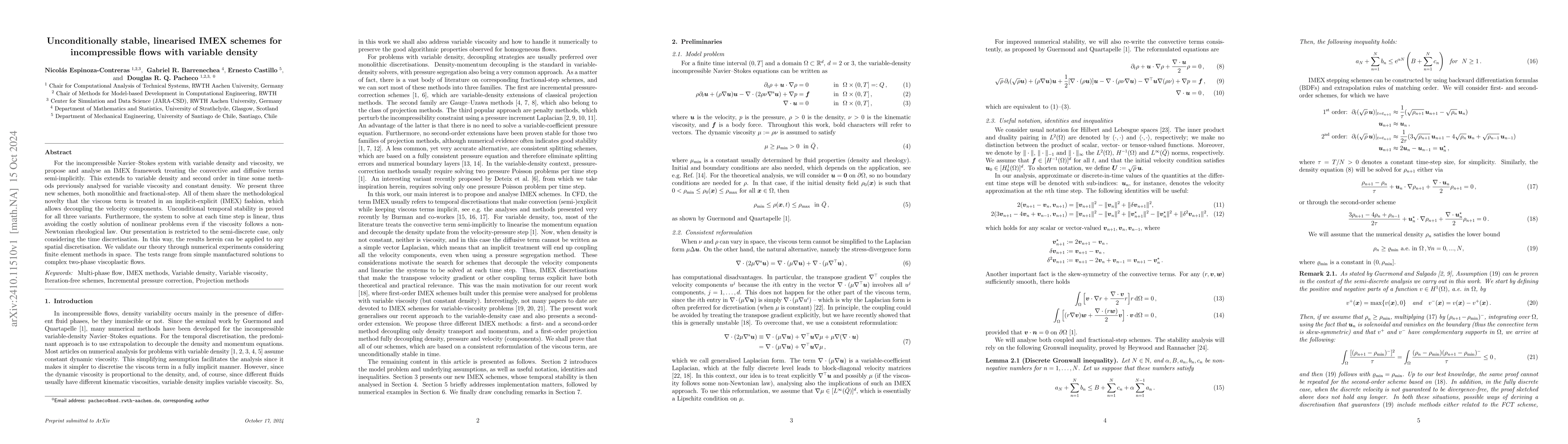 Thumbnail for Unconditionally stable, linearised IMEX schemes for incompressible flows
  with variable density