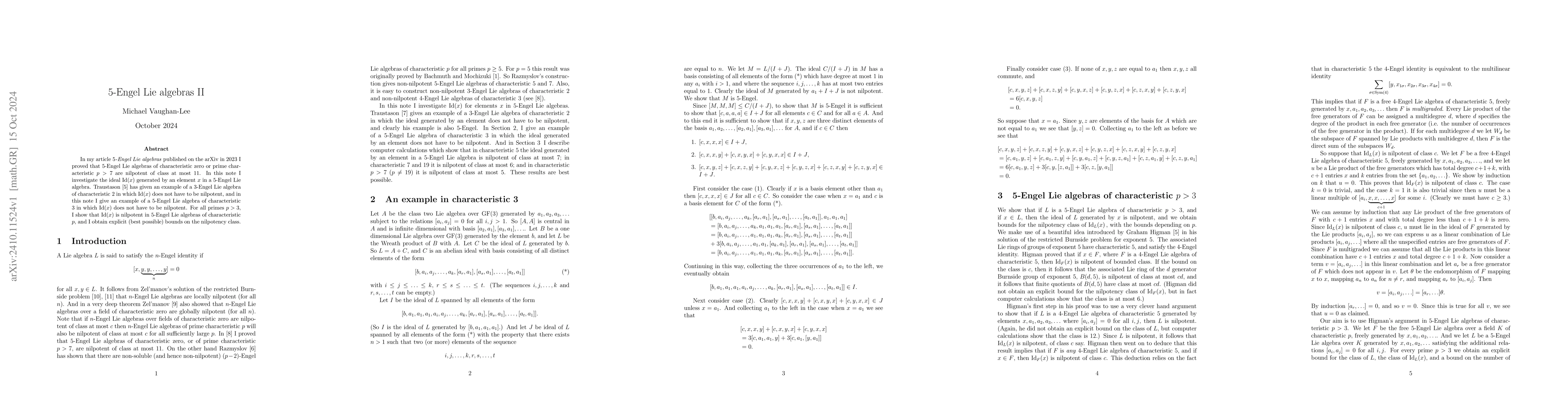 Thumbnail for 5-Engel Lie algebras II
