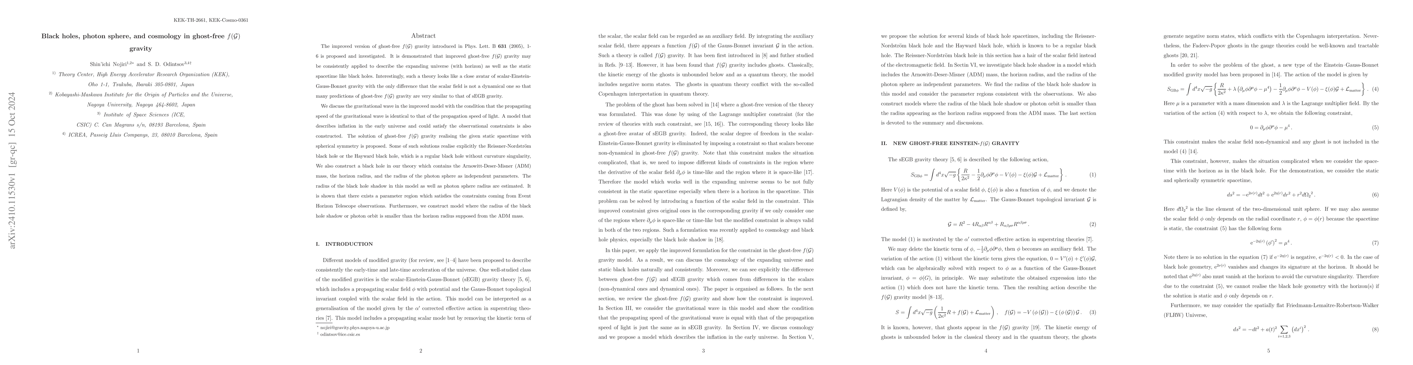 Thumbnail for Black holes, photon sphere, and cosmology in ghost-free $f(\mathcal{G})$
  gravity