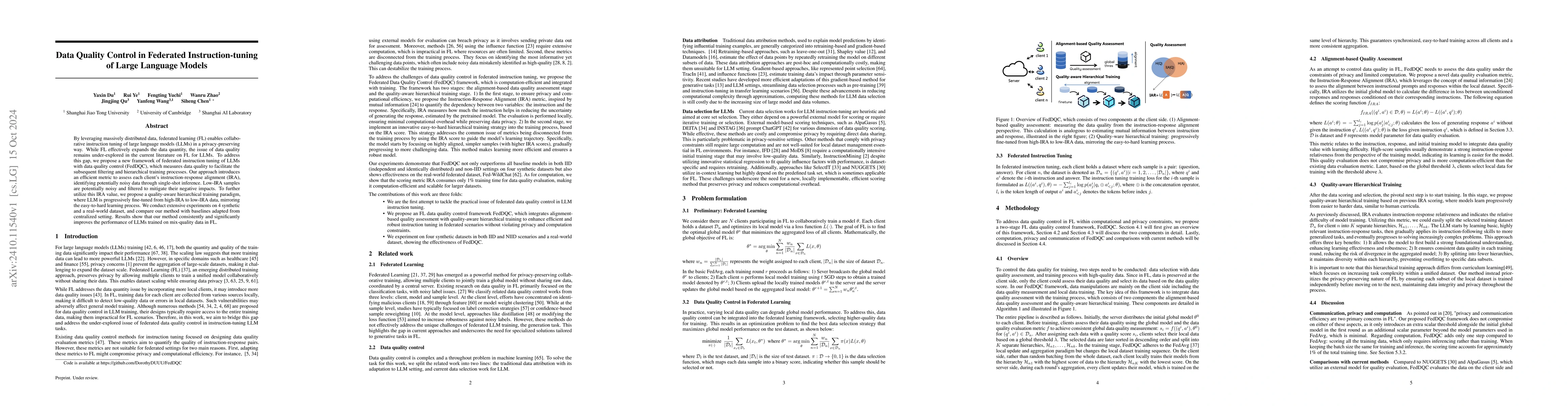 Thumbnail for Data Quality Control in Federated Instruction-tuning of Large Language
  Models