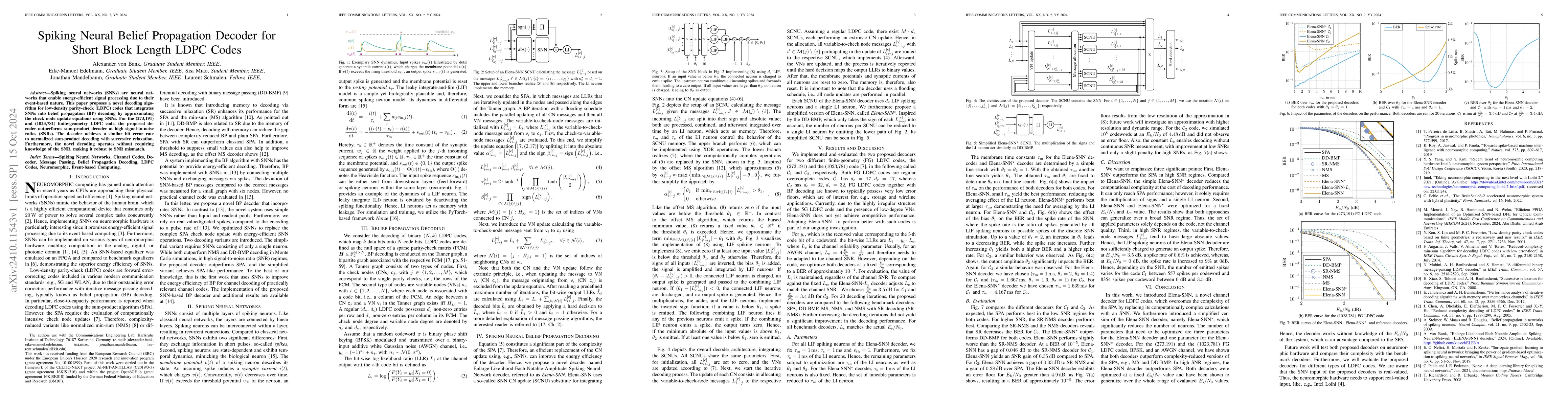 Thumbnail for Spiking Neural Belief Propagation Decoder for Short Block Length LDPC
  Codes