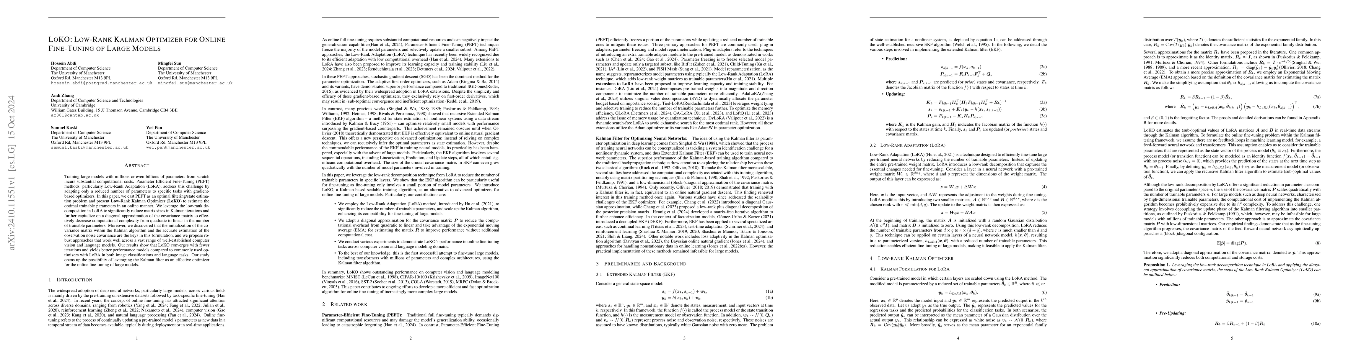 Thumbnail for LoKO: Low-Rank Kalman Optimizer for Online Fine-Tuning of Large Models