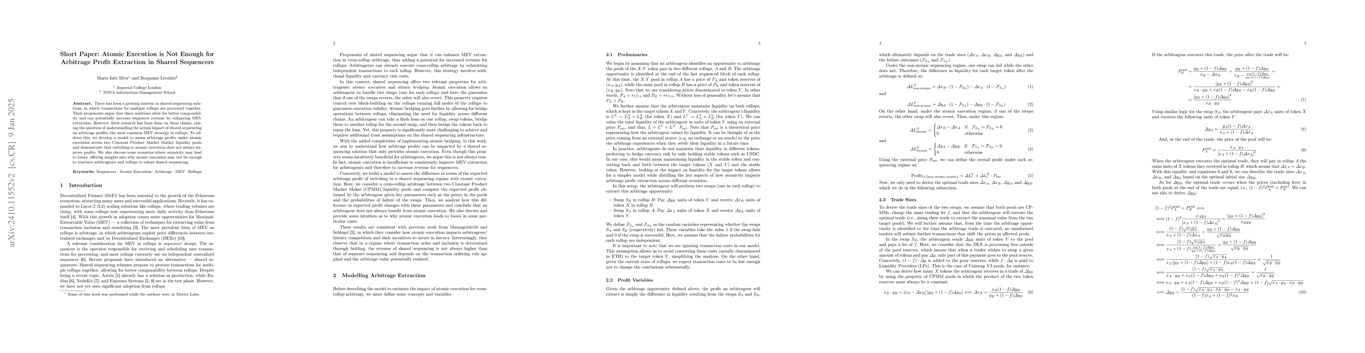 Thumbnail for Short Paper: Atomic Execution is Not Enough for Arbitrage Profit
  Extraction in Shared Sequencers