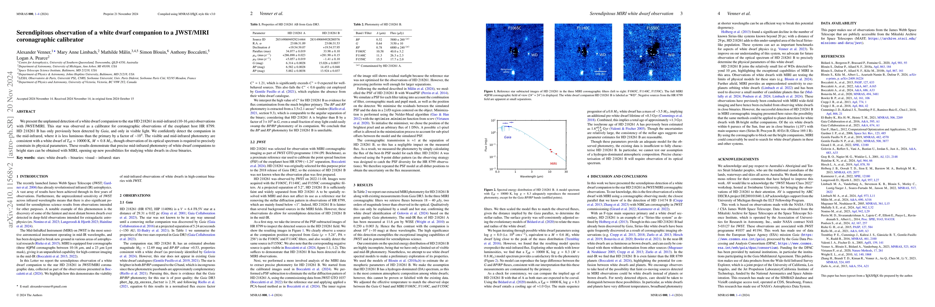 Thumbnail for Serendipitous observation of a white dwarf companion to a JWST/MIRI
  coronagraphic calibrator