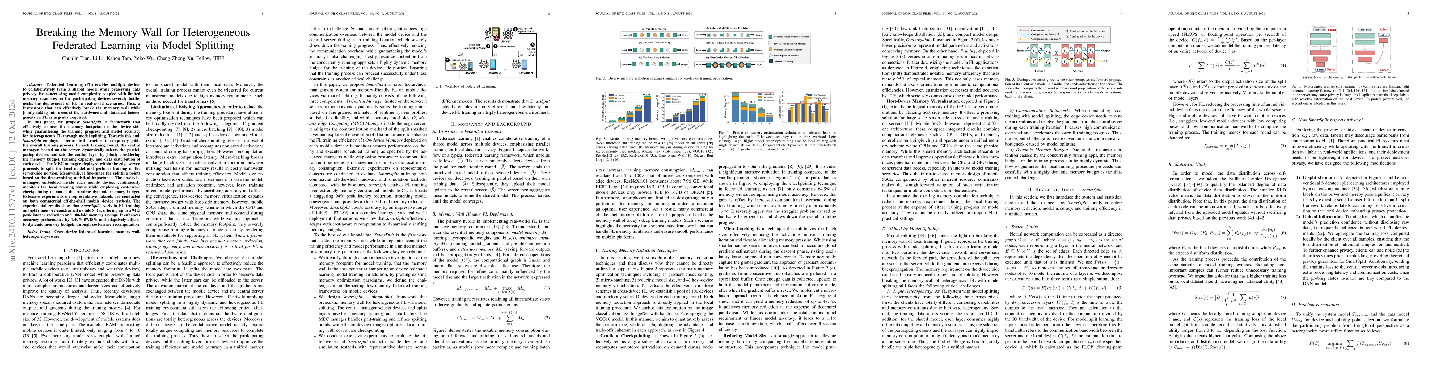 Thumbnail for Breaking the Memory Wall for Heterogeneous Federated Learning via Model
  Splitting