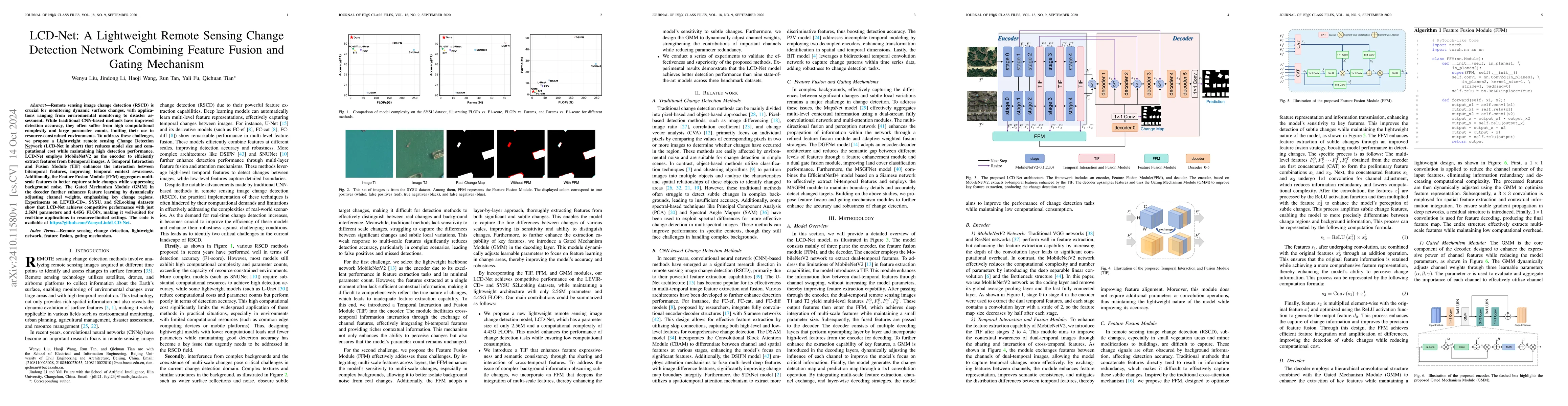 Thumbnail for LCD-Net: A Lightweight Remote Sensing Change Detection Network Combining
  Feature Fusion and Gating Mechanism