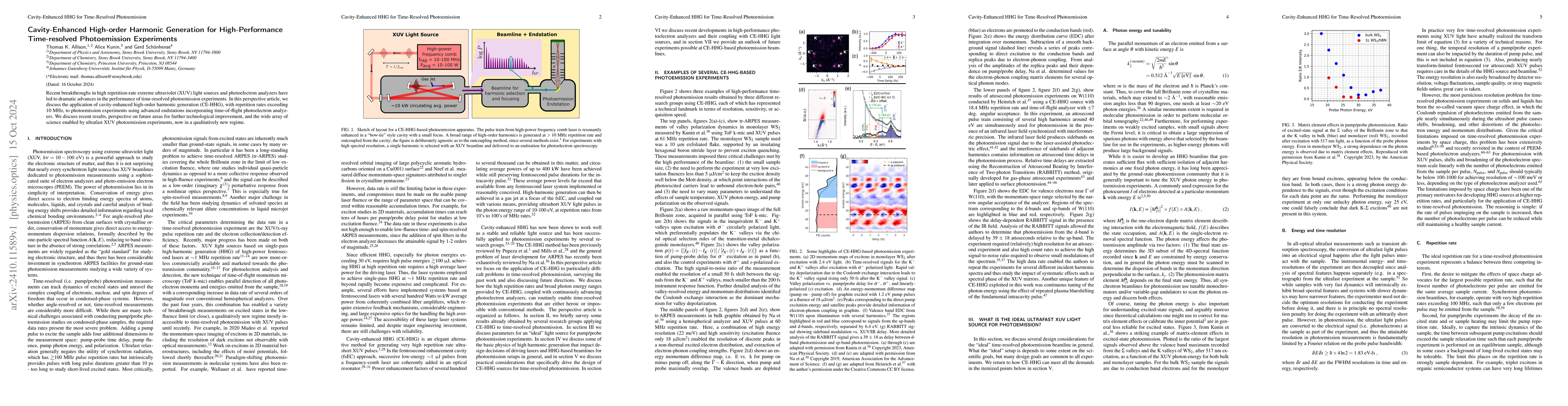 Thumbnail for Cavity-Enhanced High-order Harmonic Generation for High-Performance
  Time-resolved Photoemission Experiments