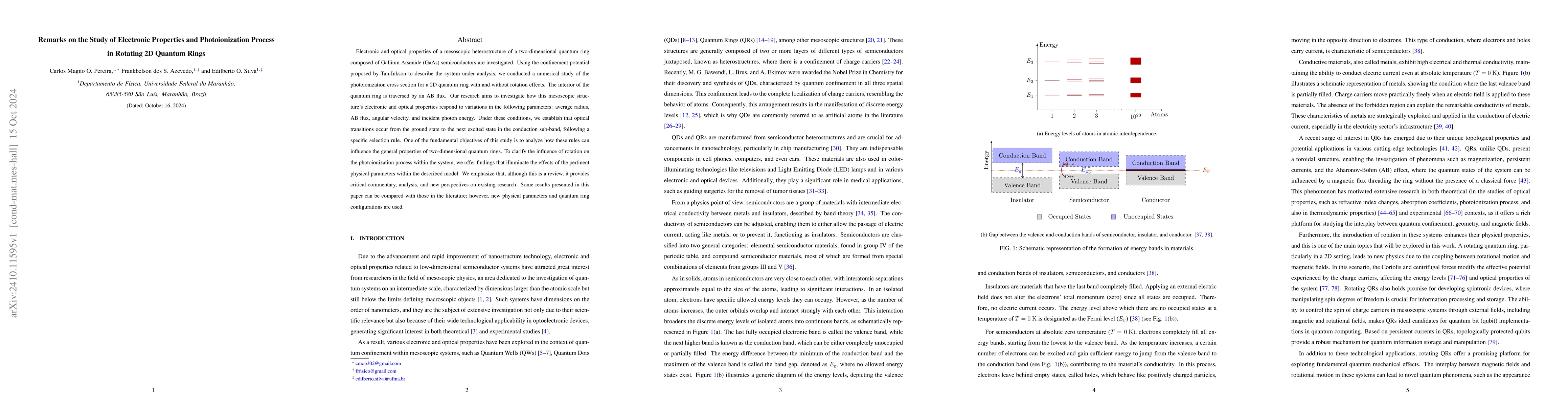 Thumbnail for Remarks on the Study of Electronic Properties and Photoionization
  Process in Rotating 2D Quantum Rings