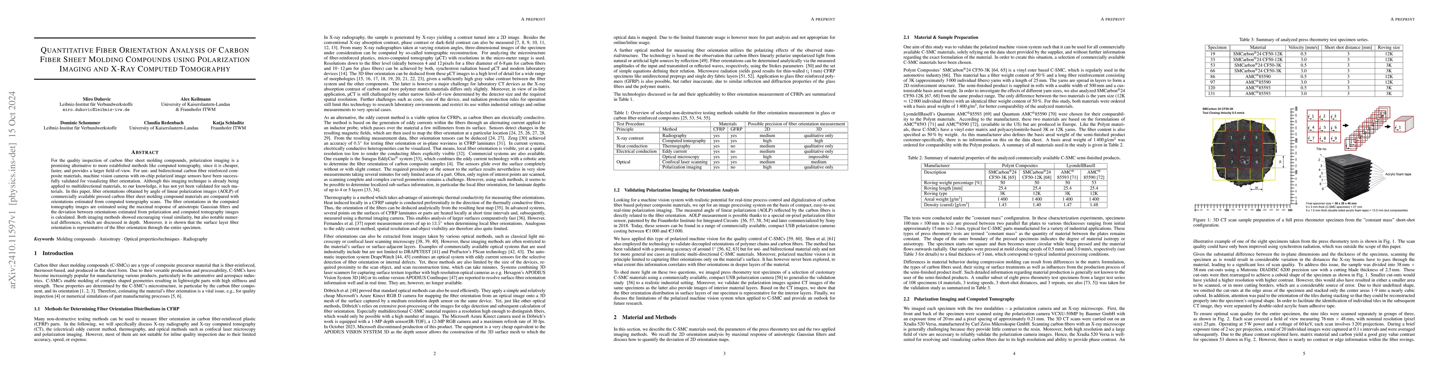 Thumbnail for Quantitative Fiber Orientation Analysis of Carbon Fiber Sheet Molding
  Compounds using Polarization Imaging and X-Ray Computed Tomography