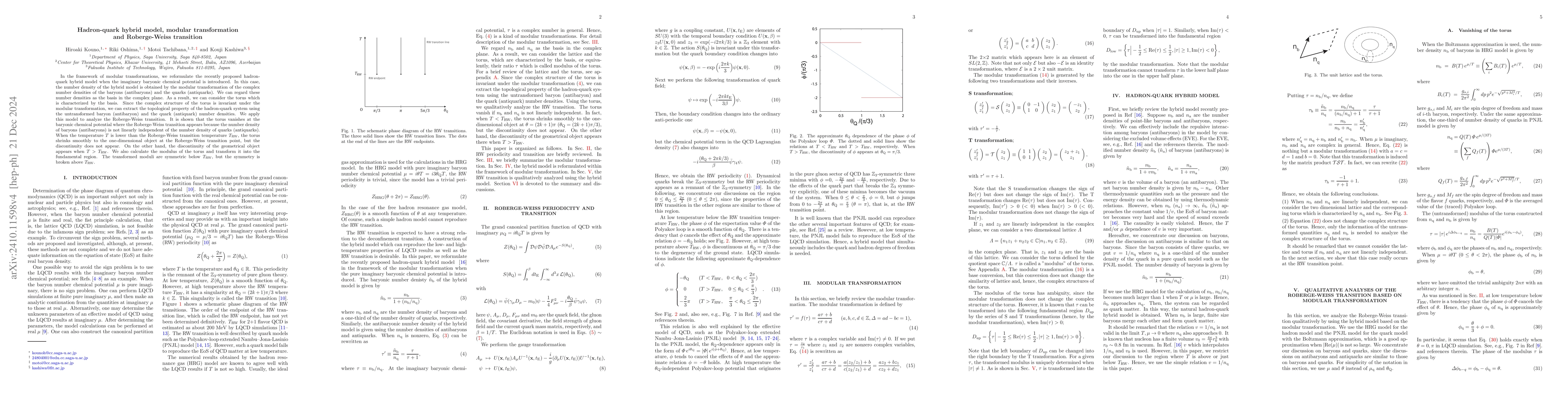 Thumbnail for Hadron-quark hybrid model, modular transformation and Roberge-Weiss
  transition