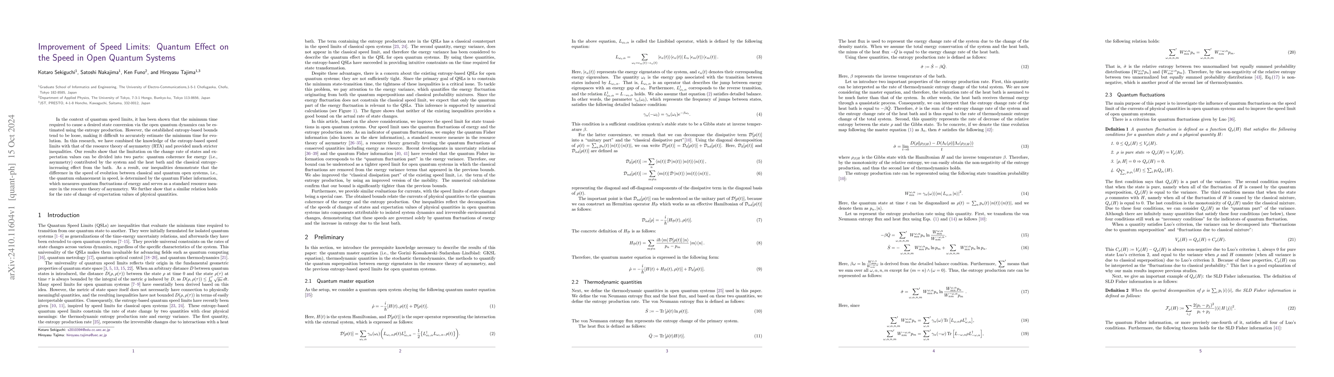 Thumbnail for Improvement of Speed Limits: Quantum Effect on the Speed in Open Quantum
  Systems