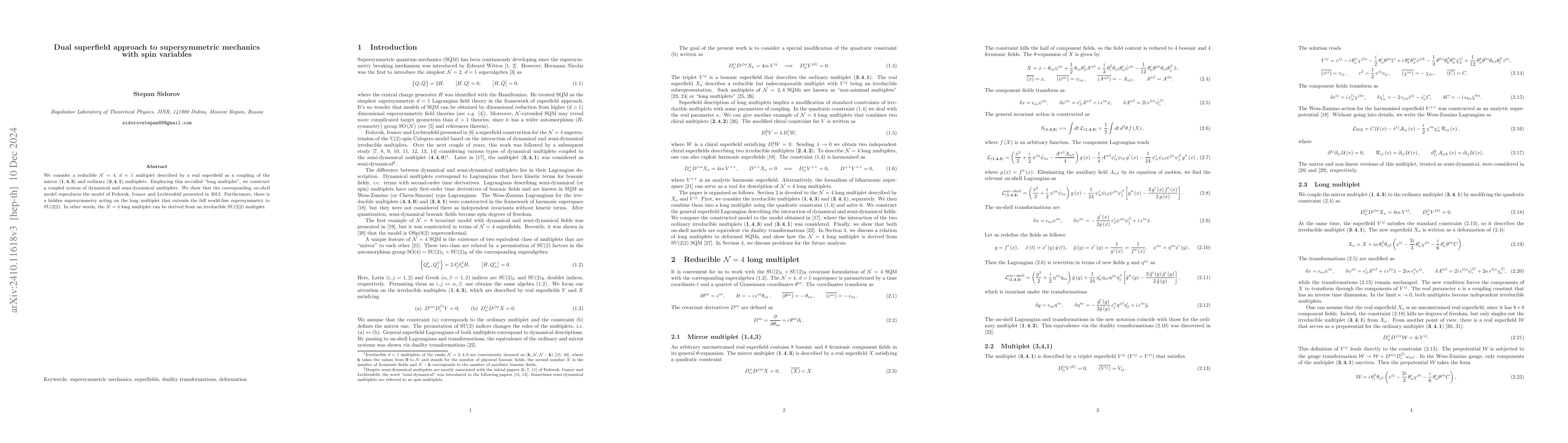 Thumbnail for Dual superfield approach to supersymmetric mechanics with spin variables