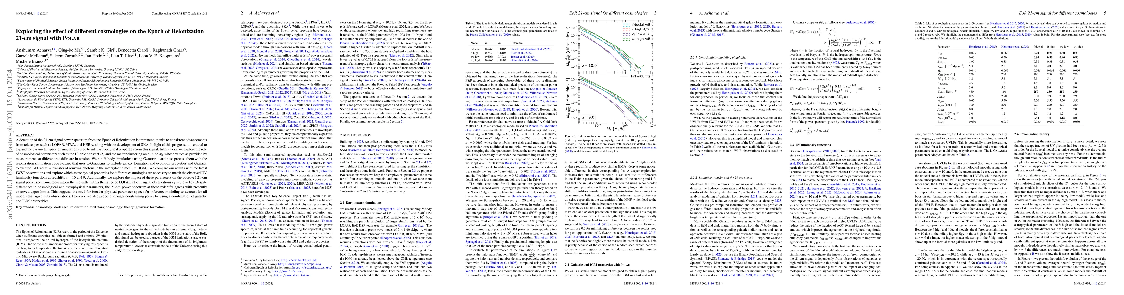 Thumbnail for Exploring the effect of different cosmologies on the Epoch of
  Reionization 21-cm signal with POLAR