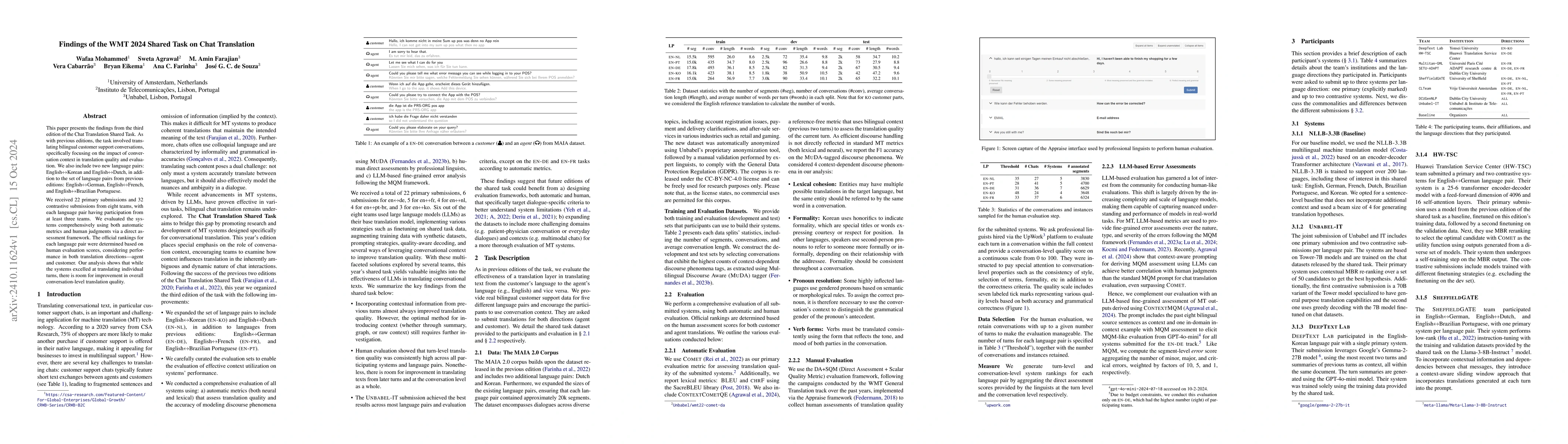 Thumbnail for Findings of the WMT 2024 Shared Task on Chat Translation