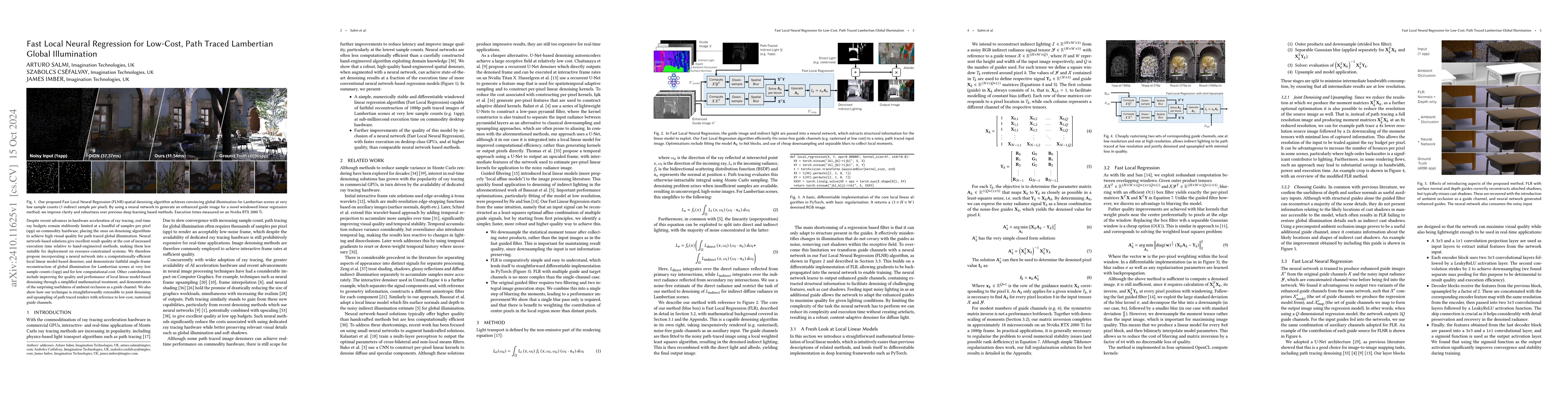 Thumbnail for Fast Local Neural Regression for Low-Cost, Path Traced Lambertian Global
  Illumination
