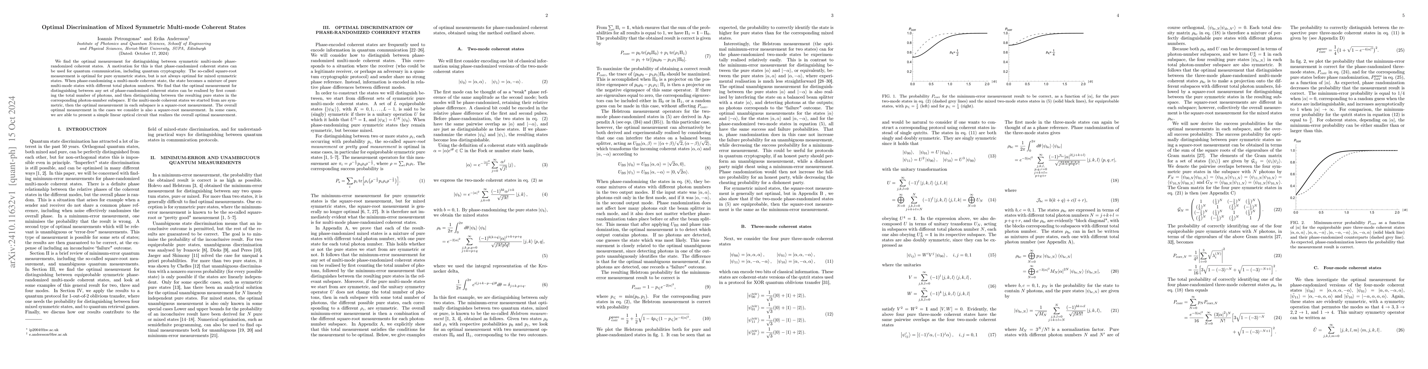 Thumbnail for Optimal Discrimination of Mixed Symmetric Multi-mode Coherent States