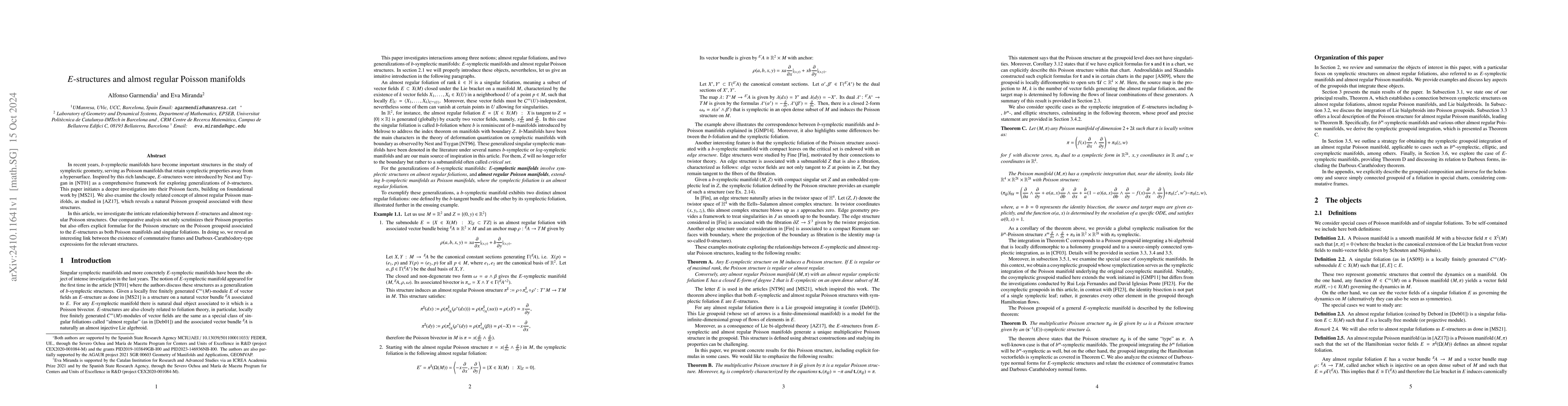 Thumbnail for E-structures and almost regular Poisson manifolds