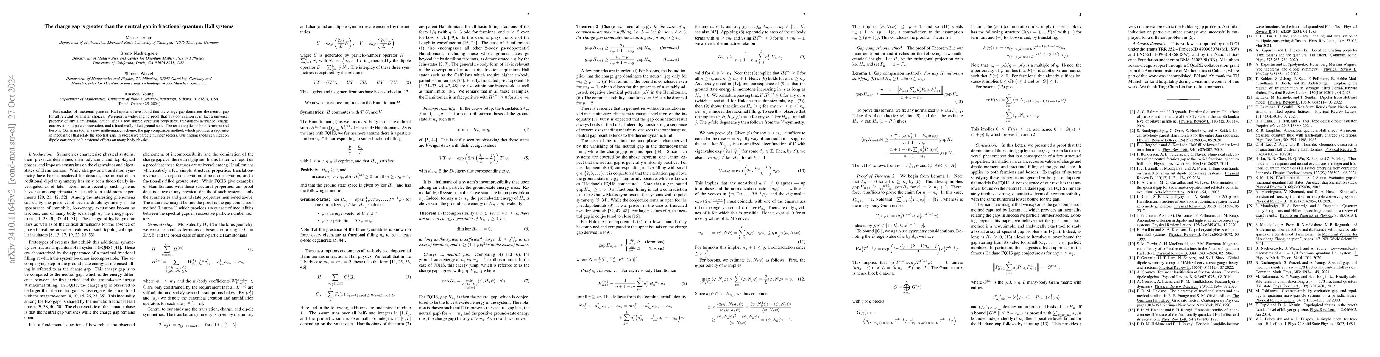 Thumbnail for The charge gap is greater than the neutral gap in fractional quantum
  Hall systems