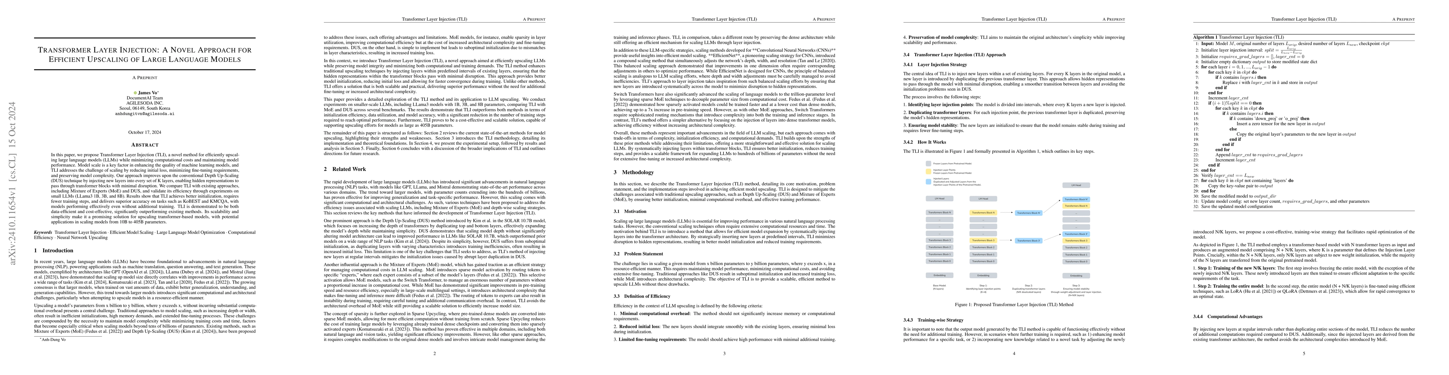 Thumbnail for Transformer Layer Injection: A Novel Approach for Efficient Upscaling of
  Large Language Models