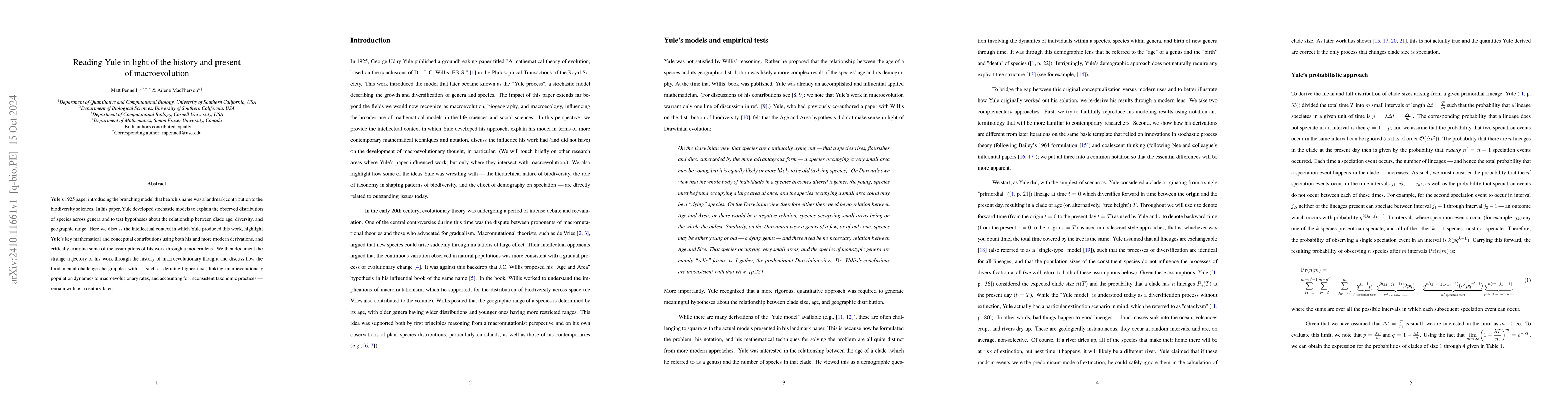 Thumbnail for Reading Yule in light of the history and present of macroevolution