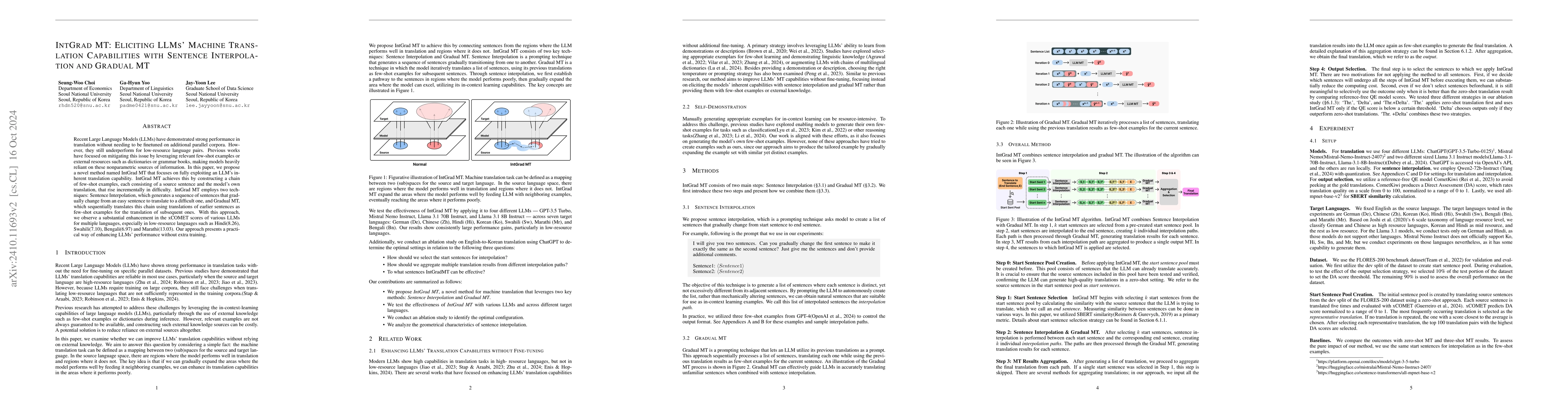 Thumbnail for IntGrad MT: Eliciting LLMs' Machine Translation Capabilities with
  Sentence Interpolation and Gradual MT