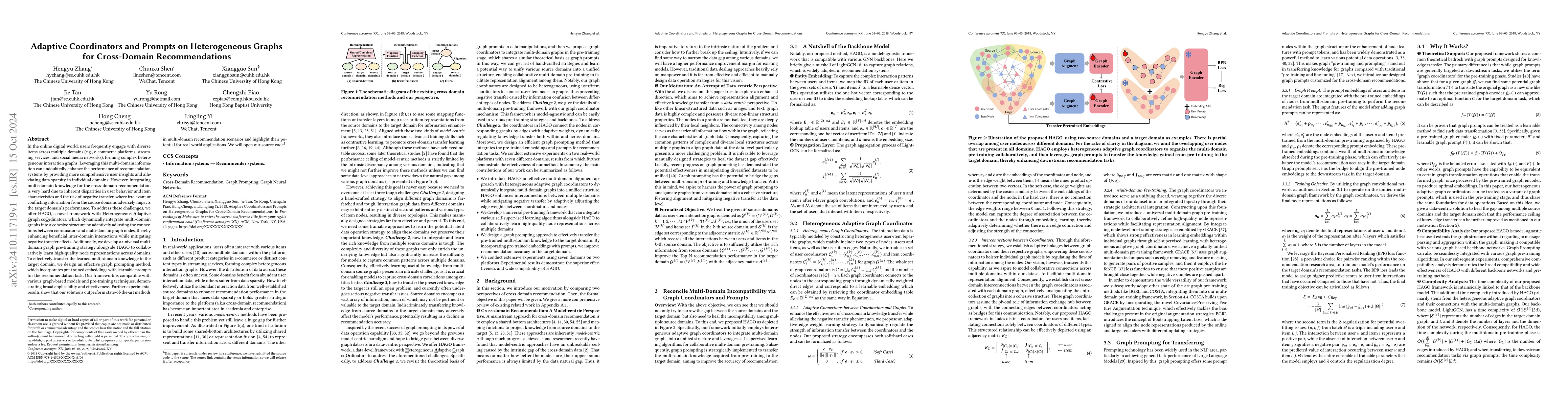 Thumbnail for Adaptive Coordinators and Prompts on Heterogeneous Graphs for
  Cross-Domain Recommendations