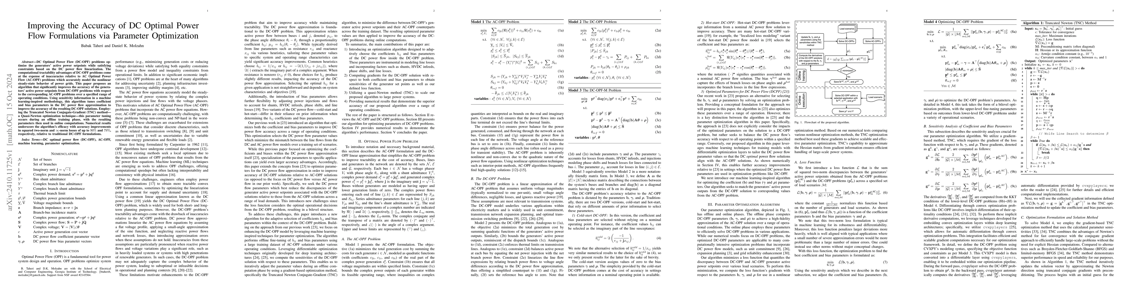 Thumbnail for Improving the Accuracy of DC Optimal Power Flow Formulations via
  Parameter Optimization