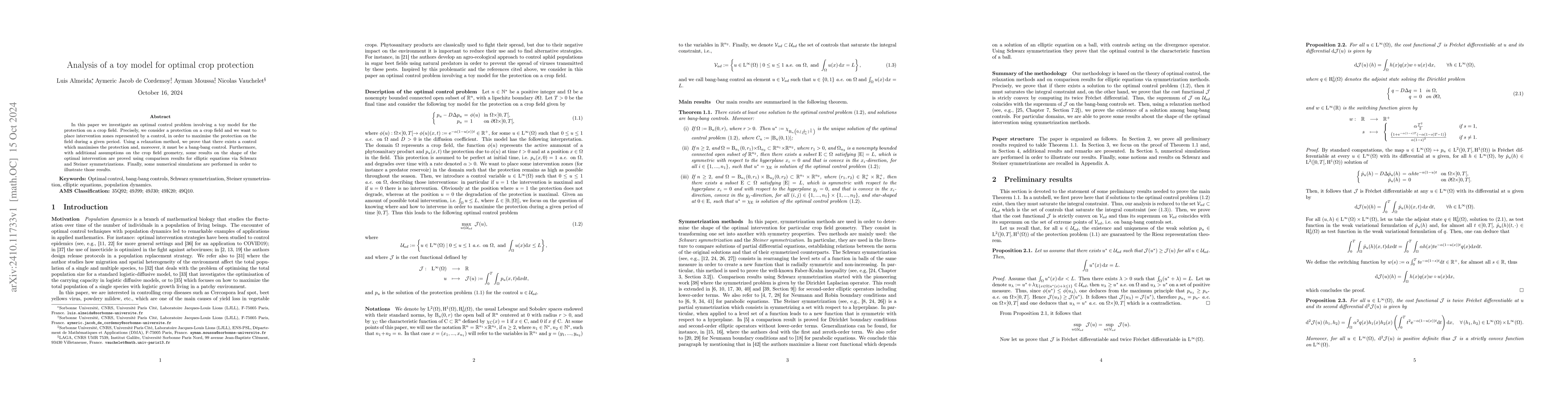 Thumbnail for Analysis of a toy model for optimal crop protection