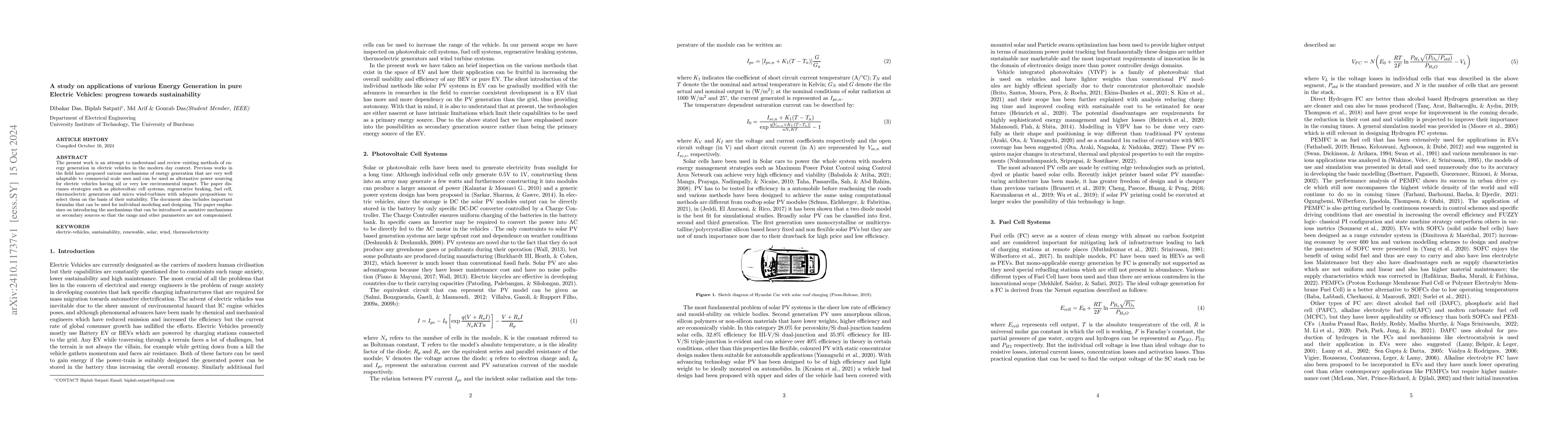 Thumbnail for A study on applications of various Energy Generation in pure Electric
  Vehicles: progress towards sustainability